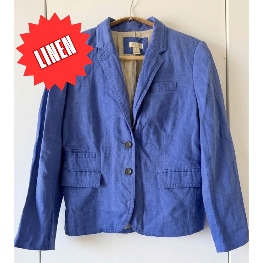 J.Crew Royal Blue Linen Twill Blazer Jacket Size 2 XS 2-Button Ticket Pocket